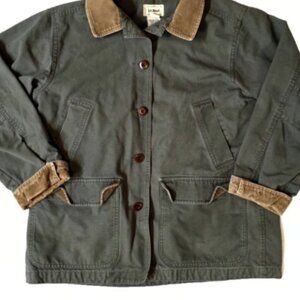 Vintage LL Bean Barn Field Chore Jacket Women's Petite Large LG Olive Green VTG